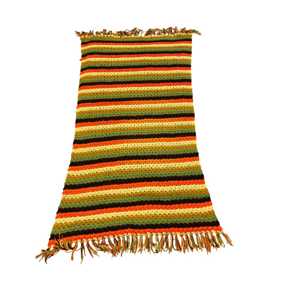 Vintage Handmade Crochet Afghan Throw Blanket Retro 70s Orange Brown 80x40